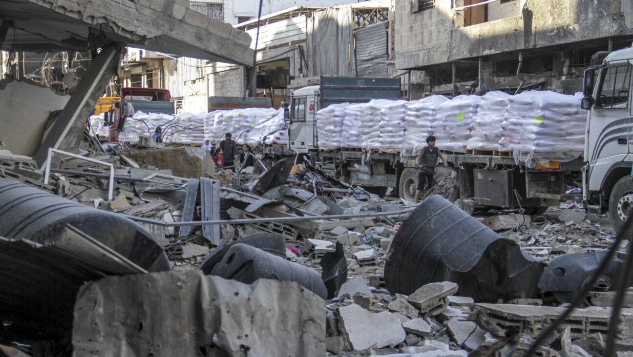 A view of aid trucks carrying relief supplies from Turkiye have arrived in Gaza City as the Israeli attacks continue in Gaza City, May 8, 2024. (Mahmoud Issa/Anadolu via Getty Images)