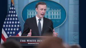 U.S. National Security Advisor Jake Sullivan answers questions during the daily press briefing at the White House, May 13, 2024 in Washington, DC.