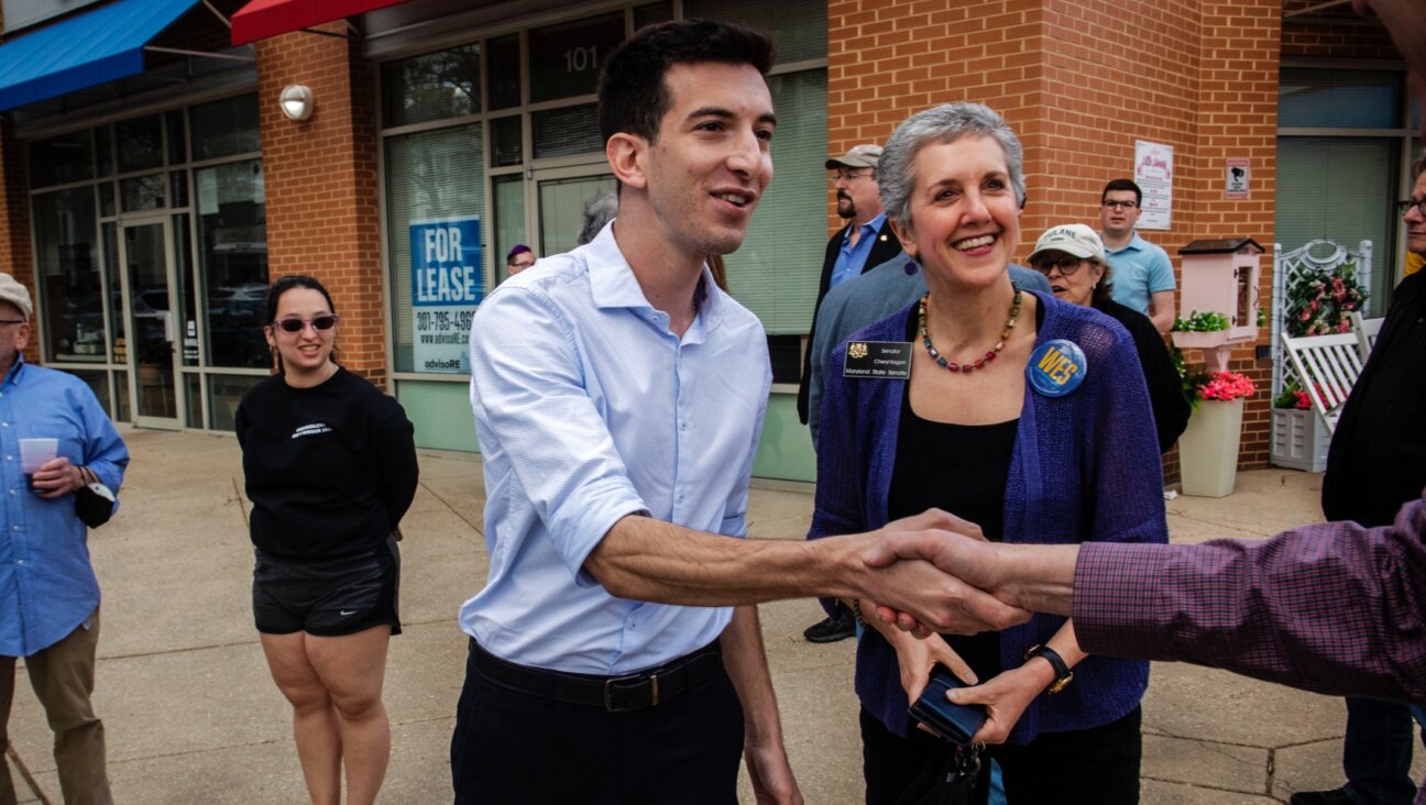 Maryland State Del. Joe Vogel, a Jewish gay Latino Democrat, campaigns with State Sen. Cheryl Kagan in Gaithersburg, Maryland, April 14, 2024. (Bill O’Leary/The Washington Post via Getty Images)