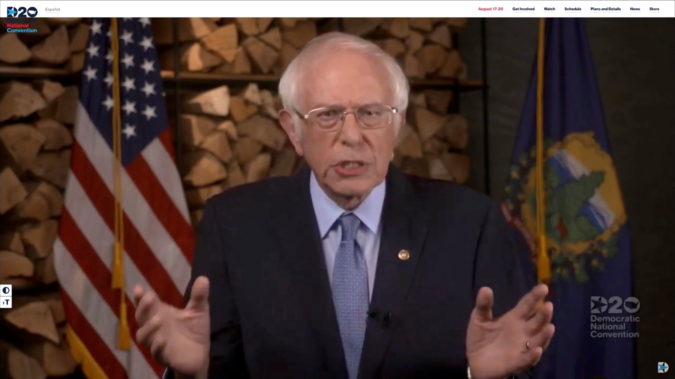 In this screenshot from the DNCC’s livestream of the 2020 Democratic National Convention, Sen. Bernie Sanders (I-VT) addresses the virtual convention on August 17, 2020. (Handout/DNCC via Getty Images)