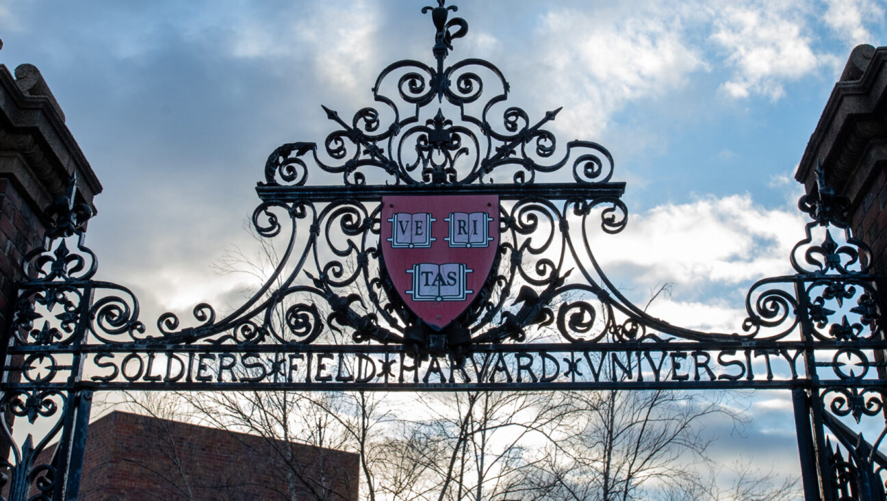 Harvard University’s “Veritas” shield is seen on a gate on Feb. 17, 2024. (PErica Denhoff/Icon Sportswire via Getty Images)