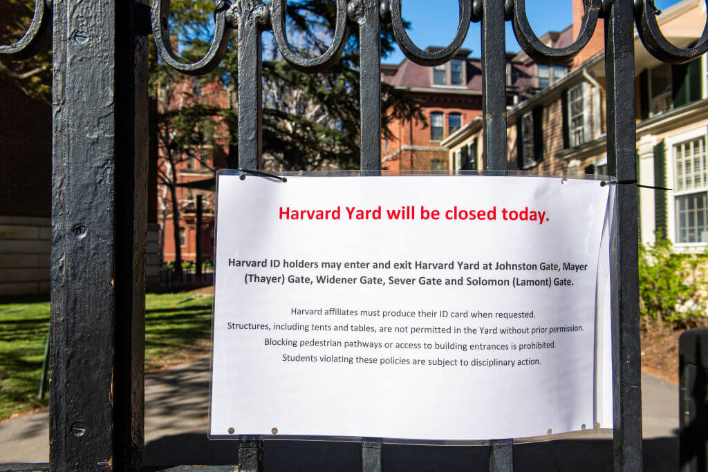 Sign on gates at Harvard University, where the pro-Palestinian encampment was dismantled Tuesday. 