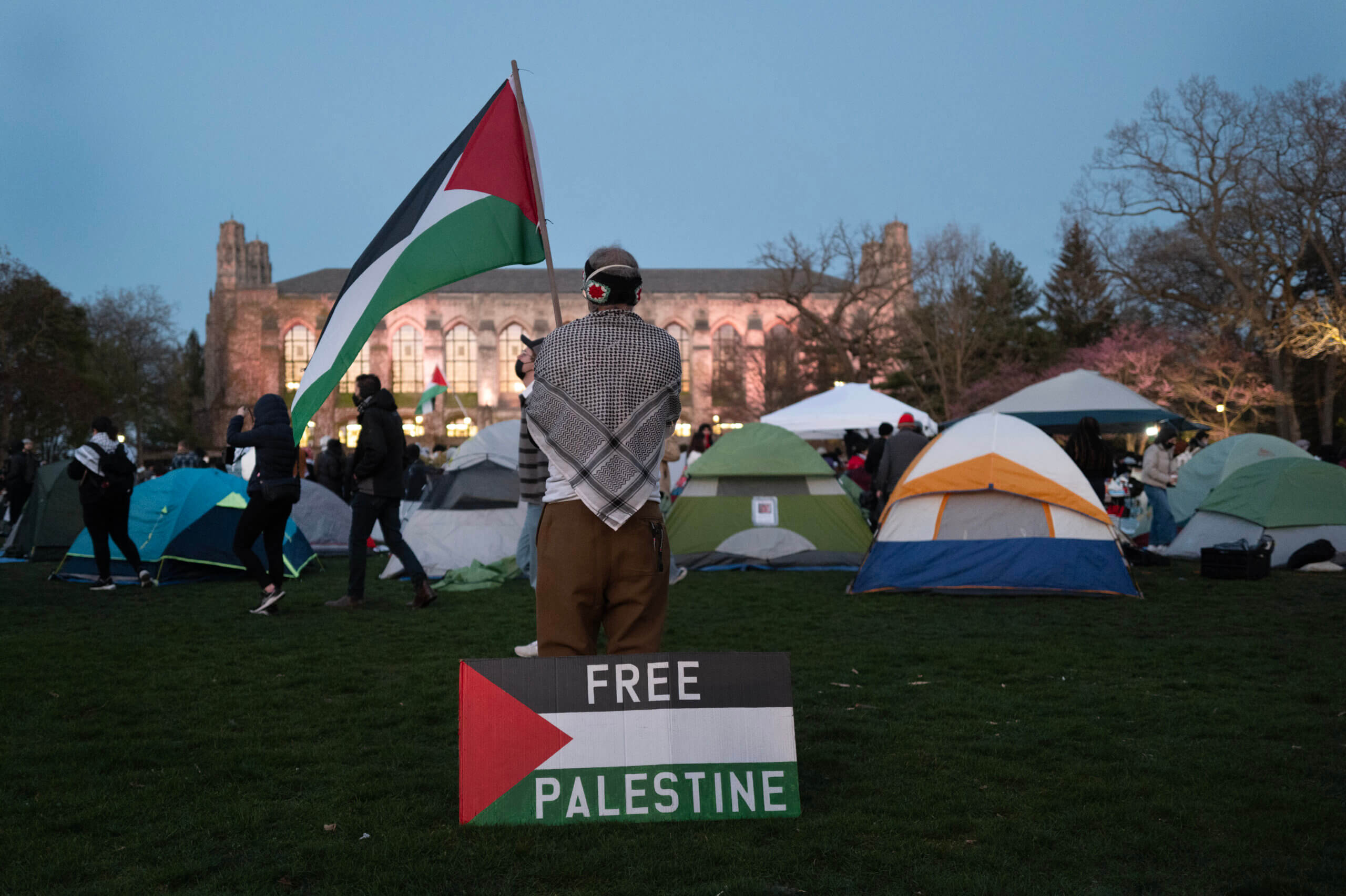 A rally on the campus of Northwestern University to show support for on April 25, 2024 