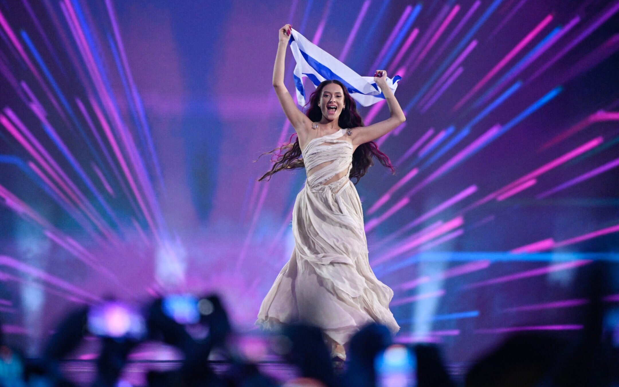Israeli singer Eden Golan, representing Israel with the song “Hurricane,” performs during the final of the 68th Eurovision Song Contest on May 11, 2024 at the Malmo Arena in Malmo, Sweden.