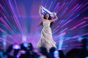 Israeli singer Eden Golan, representing Israel with the song “Hurricane,” performs during the final of the 68th Eurovision Song Contest on May 11, 2024 at the Malmo Arena in Malmo, Sweden.