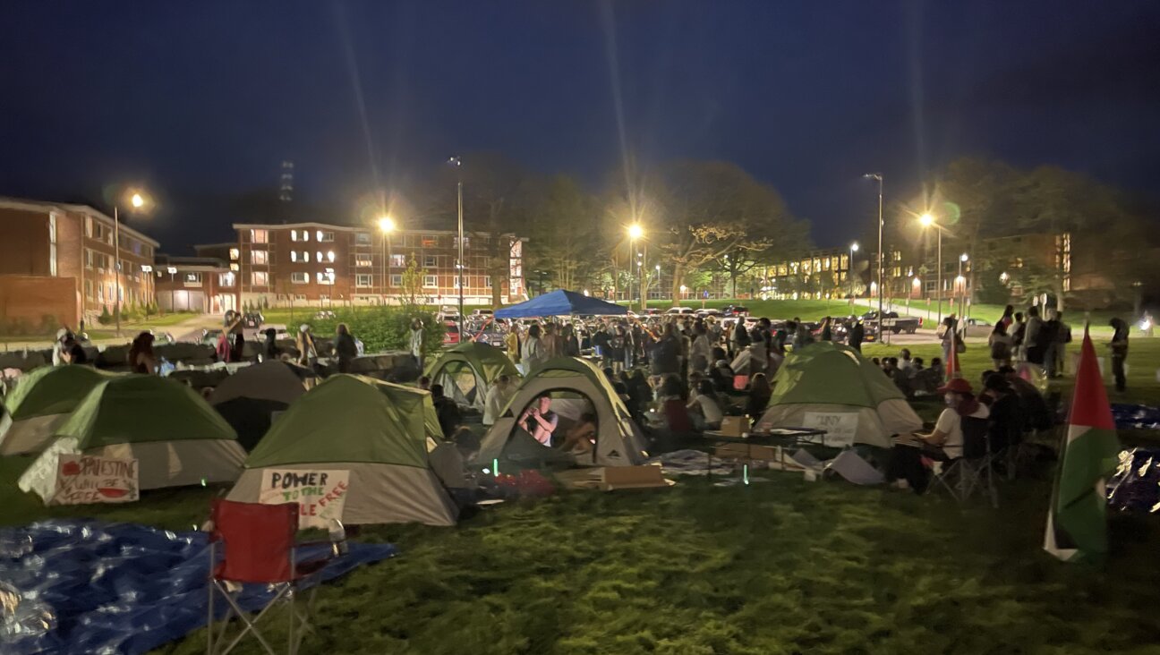 The encampment at Binghamton University on the night it was erected, May 1.