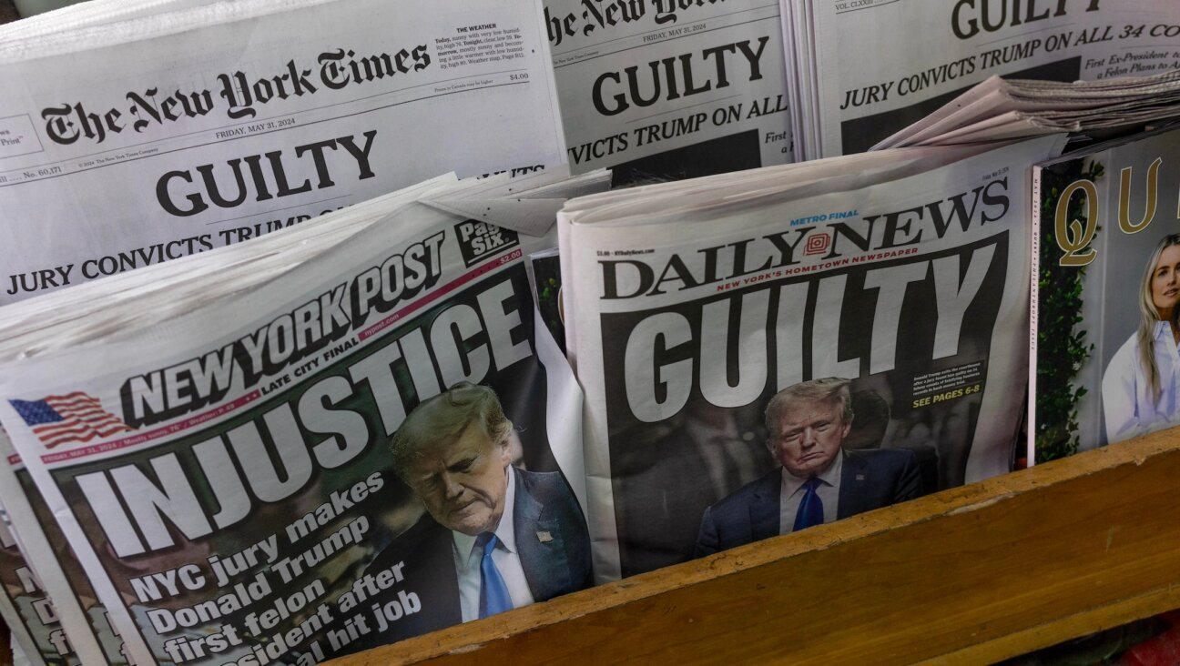 New York City’s daily newspapers have very different headlines the morning after former President Donald Trump was convicted in the hush money trial, May 31, 2024. (Andrew Lichtenstein/Corbis via Getty Images)