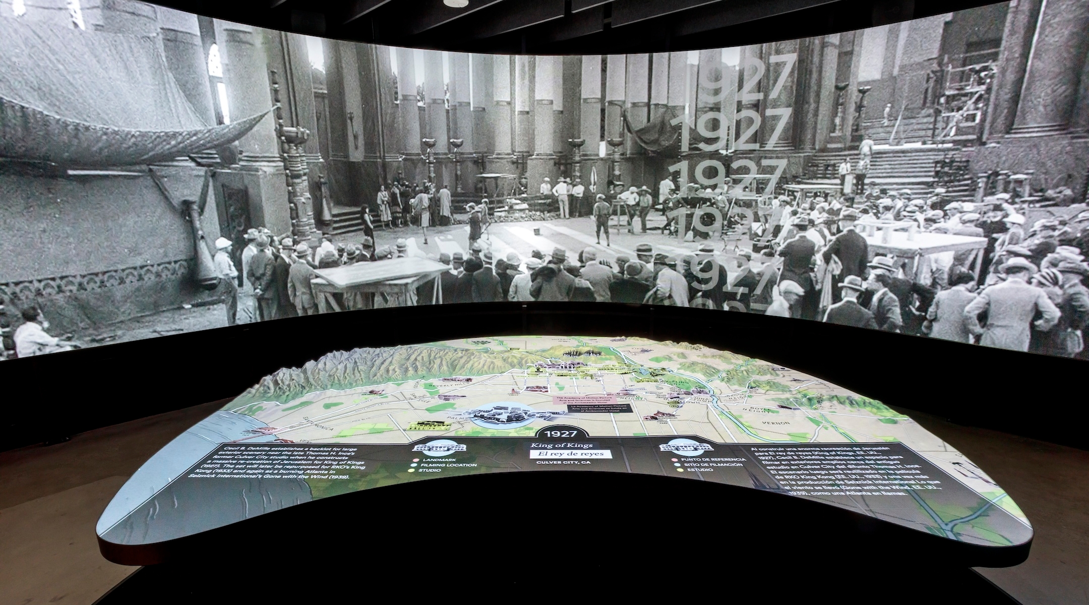 A view of the topographical map inside the “Hollywoodland” exhibit. (Josh White, JWPictures/Academy Museum Foundation)