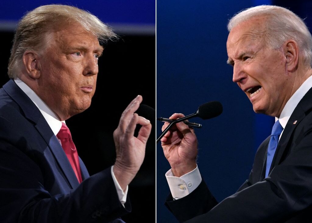 Donald Trump and Joe Biden at the Oct. 2020 presidential debate in Nashville, Tennessee.