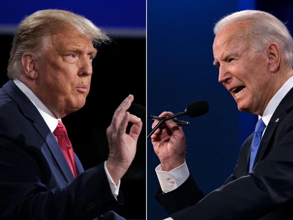 Donald Trump and Joe Biden at the Oct. 2020 presidential debate in Nashville, Tennessee.
