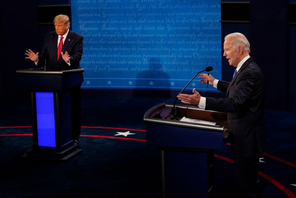 Joe Biden and Donald Trump at the 2020 presidential debate on Oct. 22, 2020.