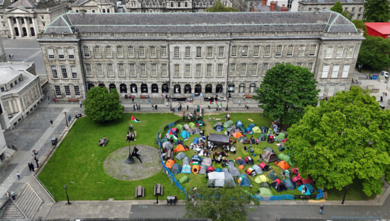 Trinity College in Dublin is divesting from Israel after a student protest there, May 8, 2024. (Niall Carson/PA Images via Getty Images)