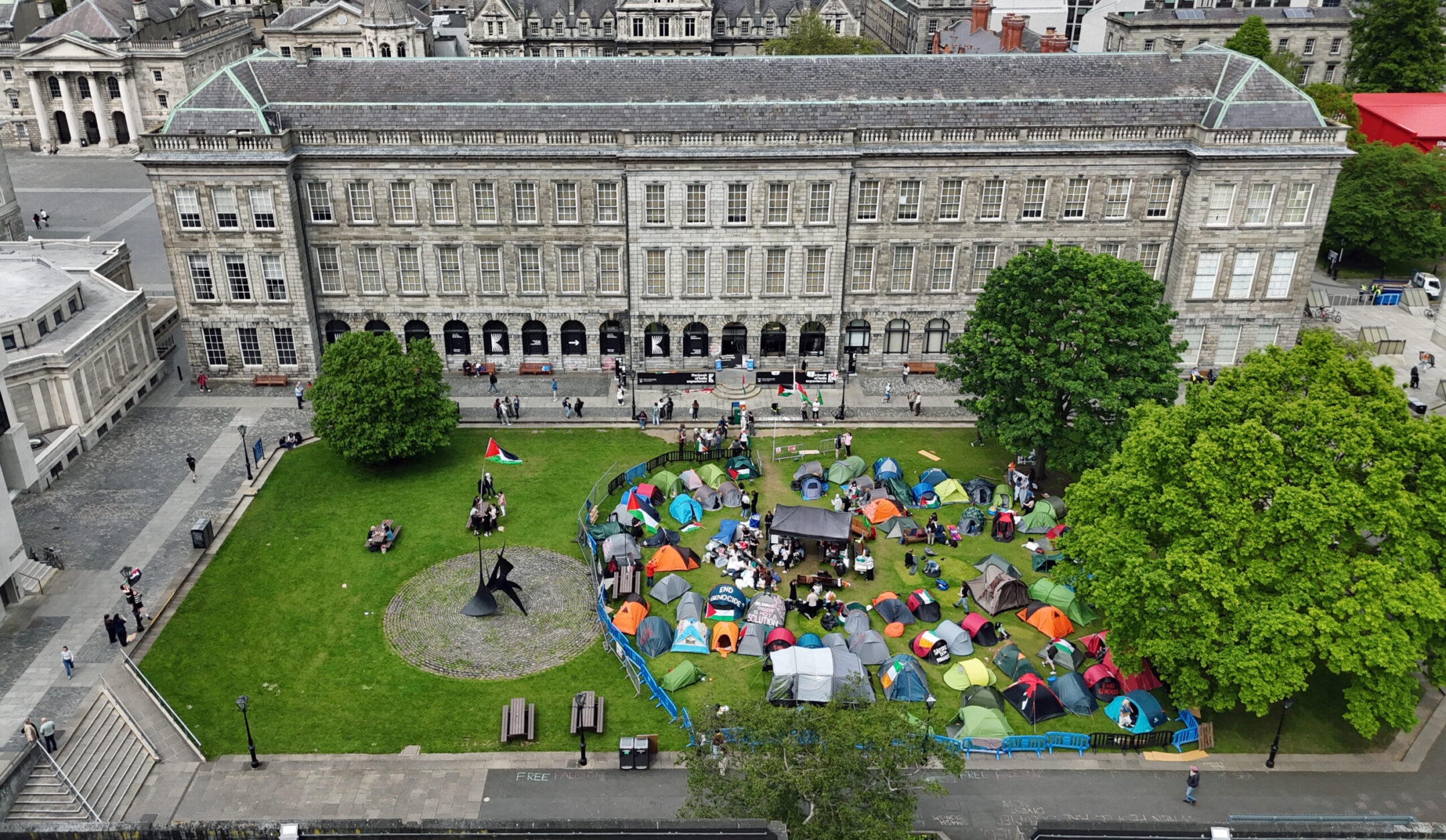 Trinity College in Dublin is divesting from Israel after a student protest there, May 8, 2024. (Niall Carson/PA Images via Getty Images)