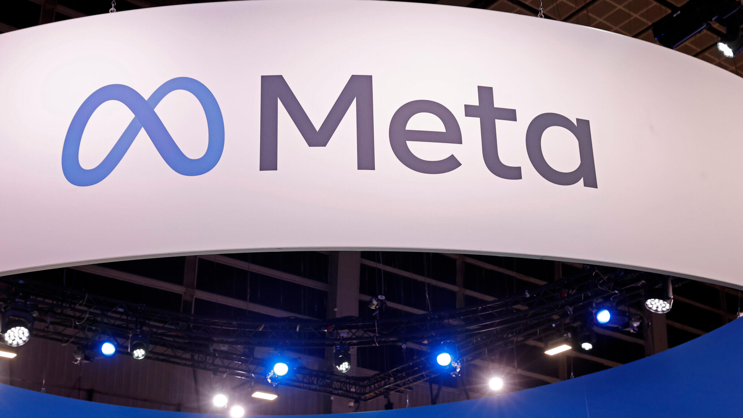 The Meta logo; the company's Oversight Board is reconsidering the moderation of the phrase "from the river to the sea."