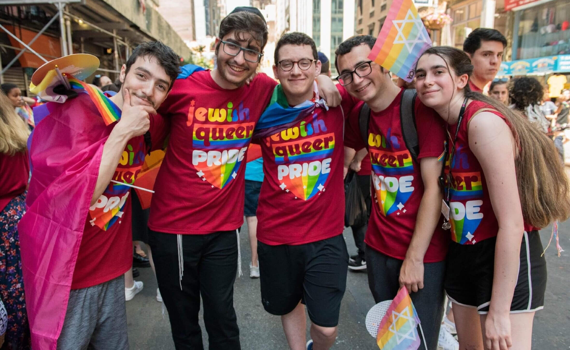 Members of Jewish Queer Youth marching in the 2022 NYC Pride March.