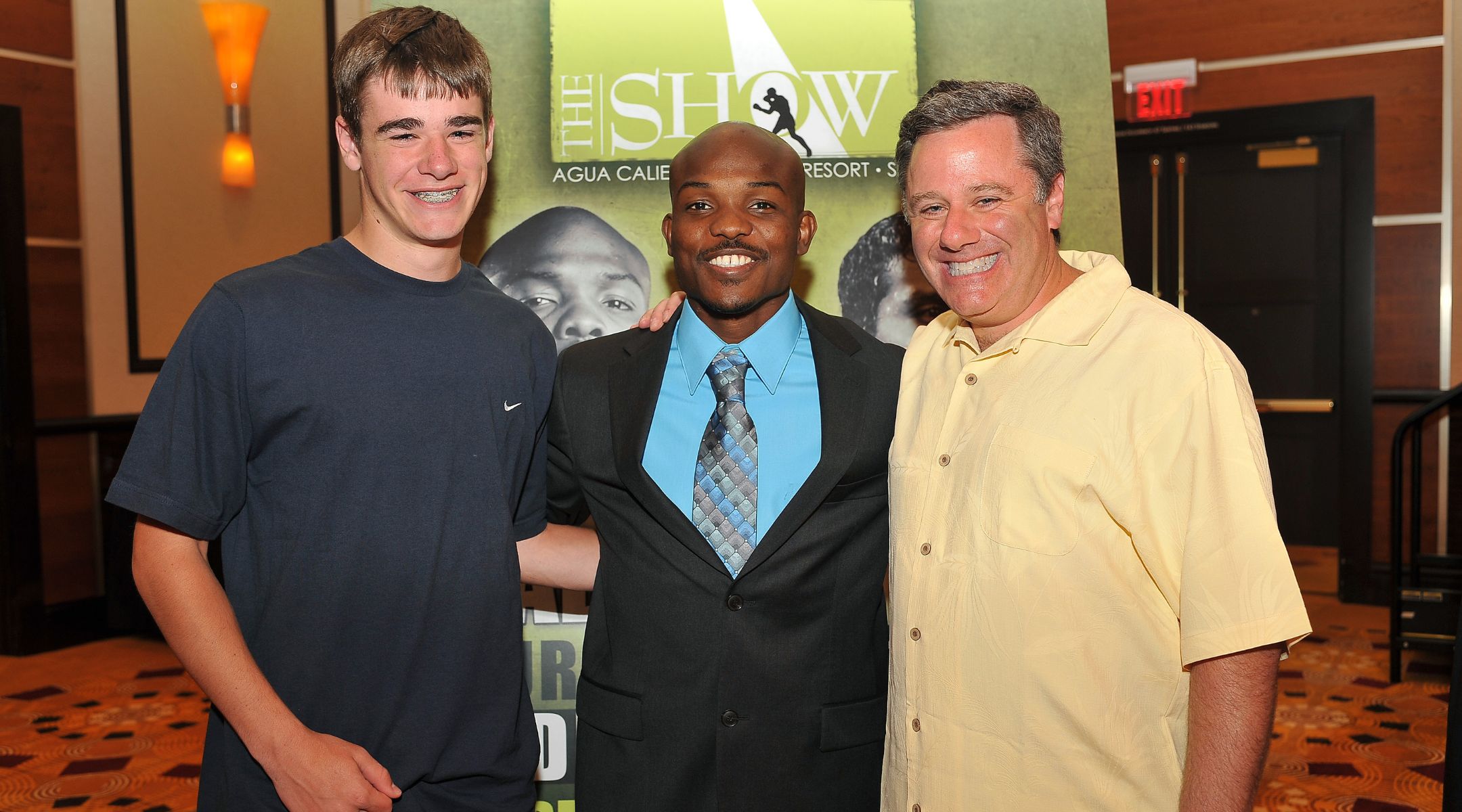 Fred Sternburg, right, with his son David, left, and two-division world champion Timothy Bradley. (Courtesy of Fred Sternburg)