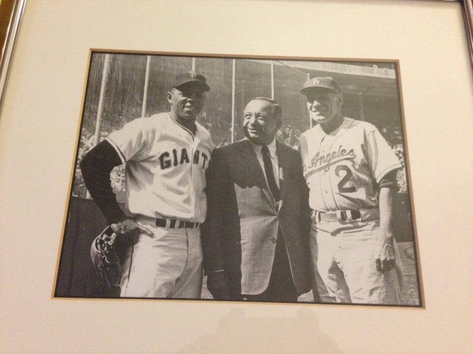 Willie Mays, <i>left</i>, with Jacob Shemano and the Dodgers' Leo Durocher.