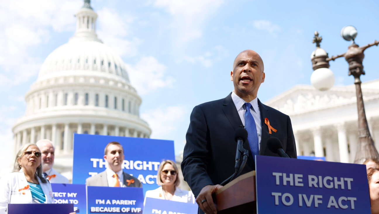 Sen. Cory Booker (D-NJ) speaks during a news conference on access to in vitro fertilization  treatments outside of the U.S. Capitol Building on June 12, 2024, in Washington, D.C. 