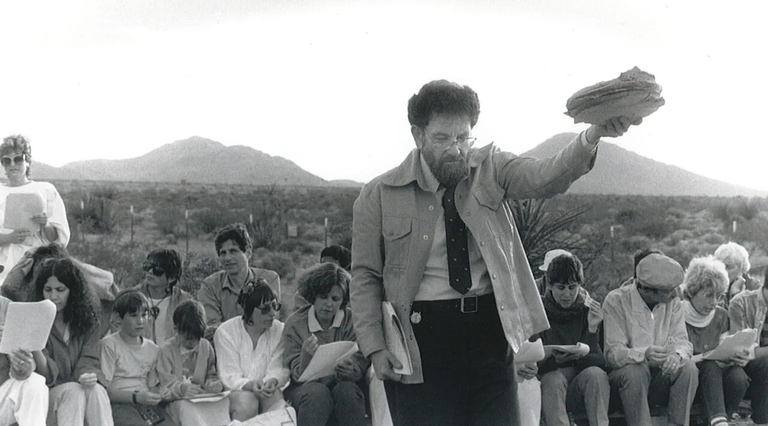 Rabbi Burt Jacobson leads a pre-Passover seder as part of a protest at a Nevada nuclear test site on April 12, 1987. (Tamar Kaufman via J.)