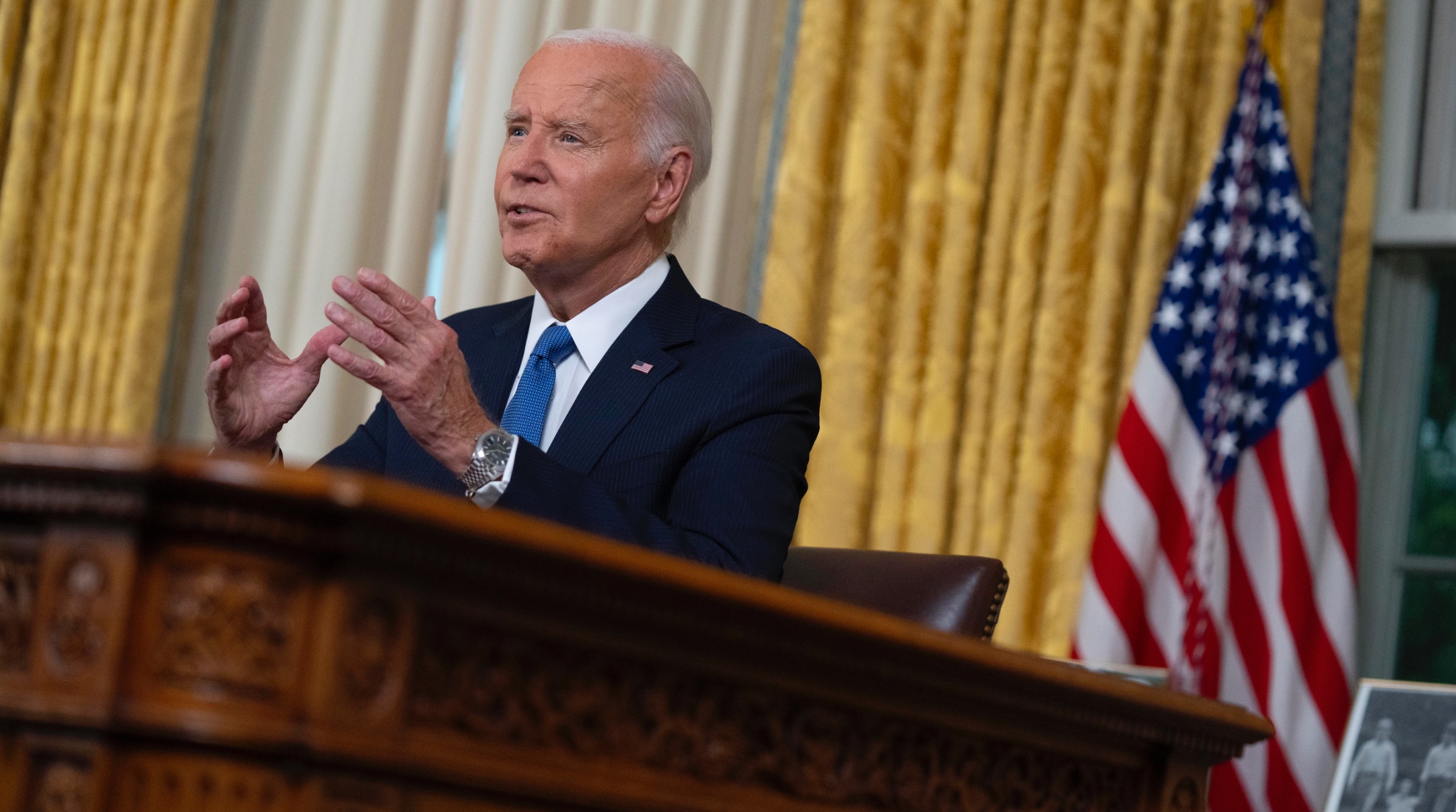 U.S. President Joe Biden speaks from the Oval Office of the White House, July 24, 2024. (Evan Vucci-Pool/Getty Images)