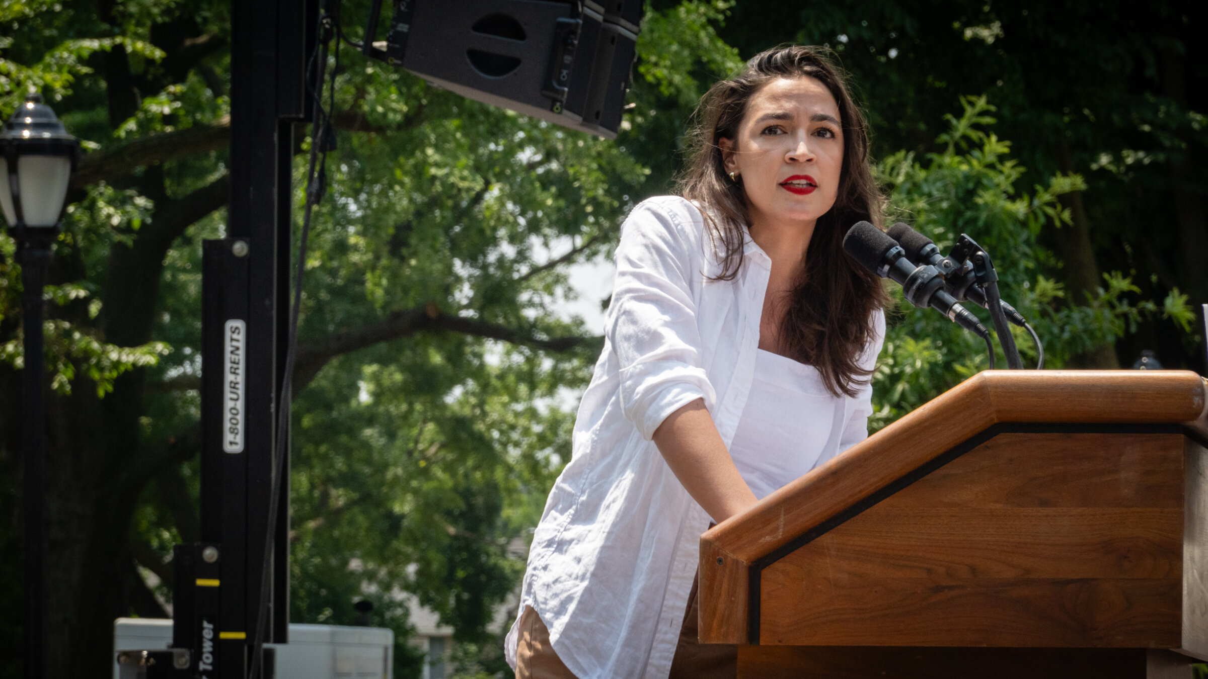 New York Rep. Alexandria Ocasio-Cortez at a campaign rally in the Bronx, June 22, 2024.
