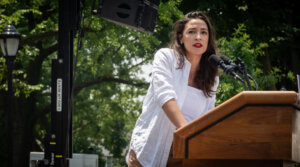 New York Rep. Alexandria Ocasio-Cortez at a campaign rally in the Bronx, June 22, 2024.