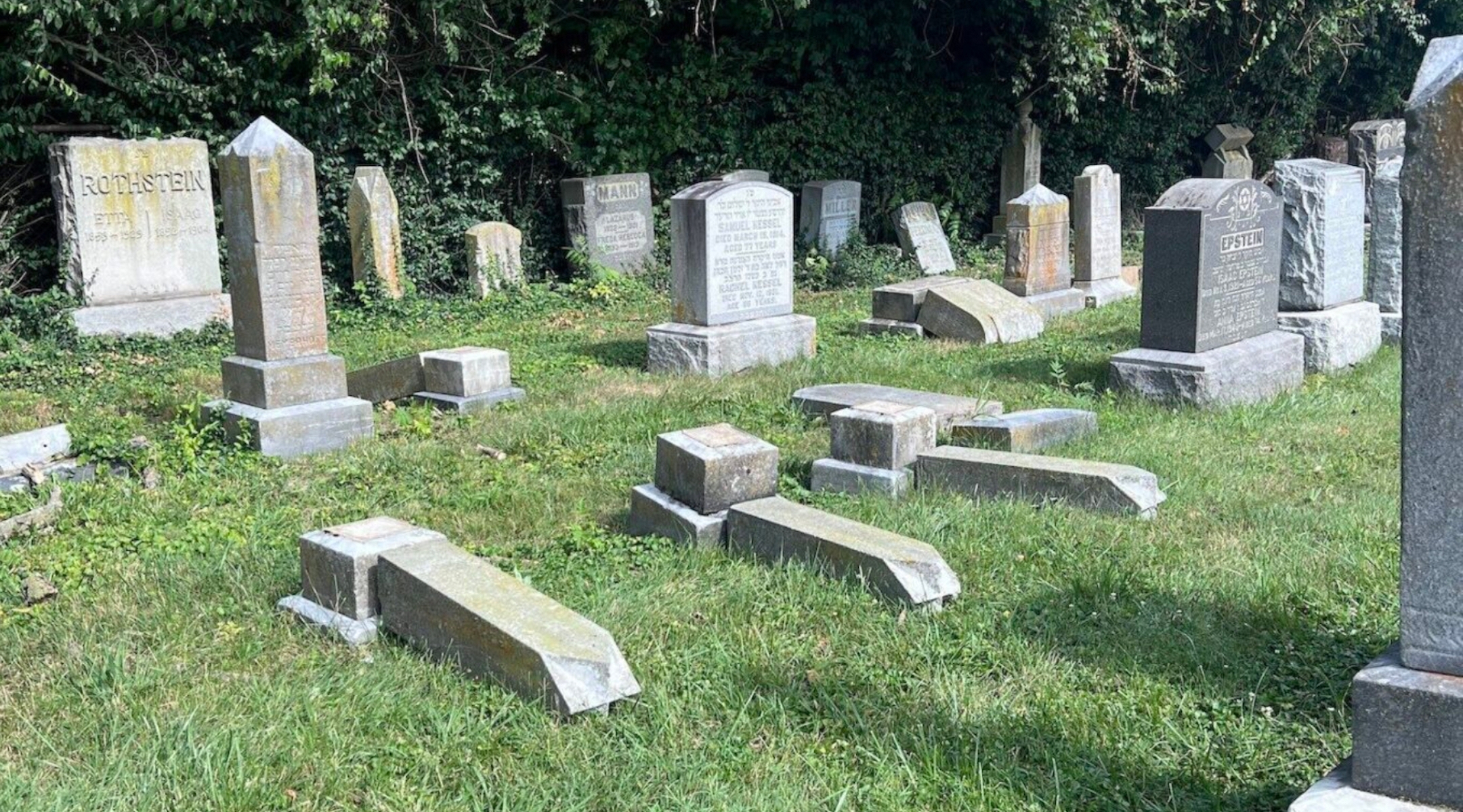 176 gravestones were knocked over in two Jewish cemeteries in Cincinnati, Ohio, July 1, 2024. (Courtesy of Cincy Jewfolk)