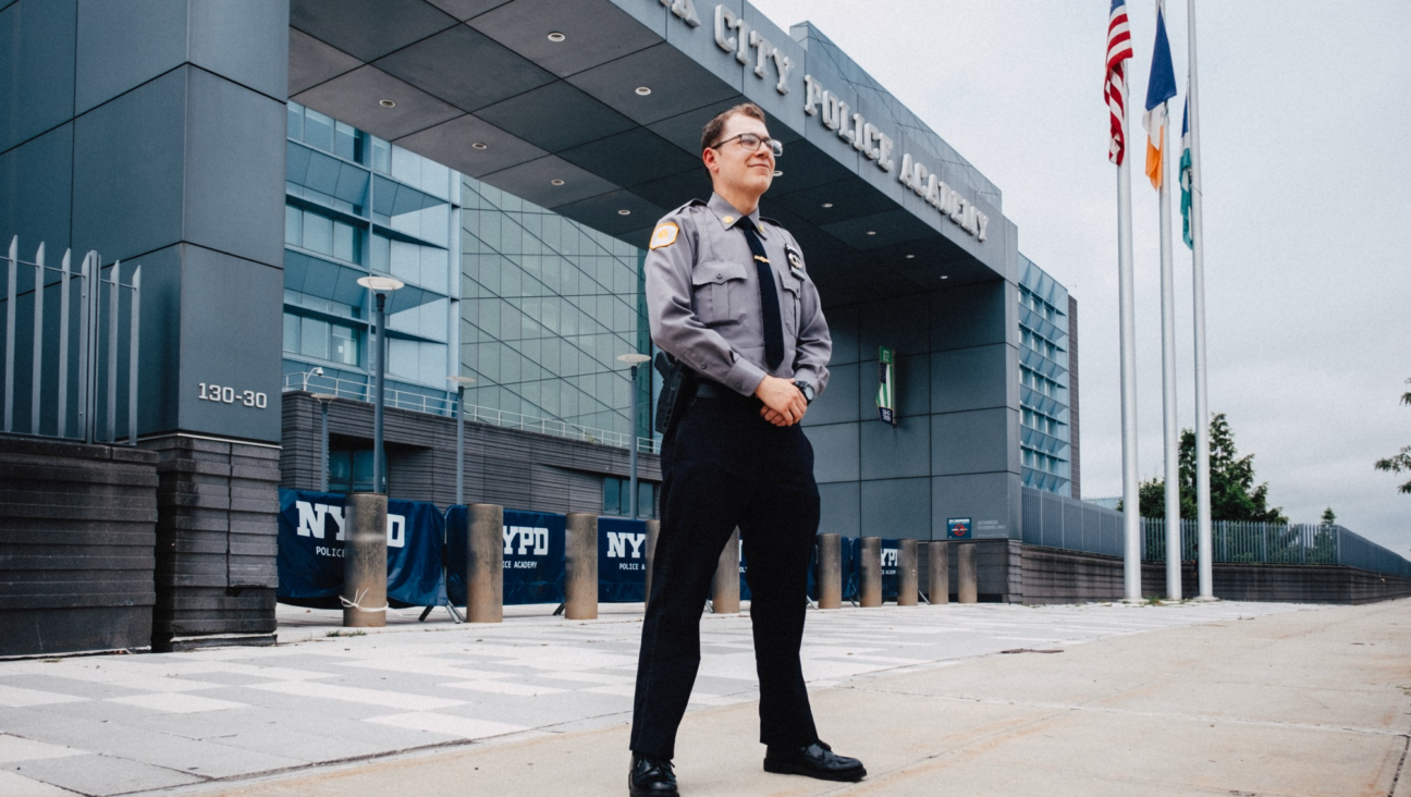 NYPD recruit Allan Pearlman outside the police academy. (Courtesy of Pearlman)