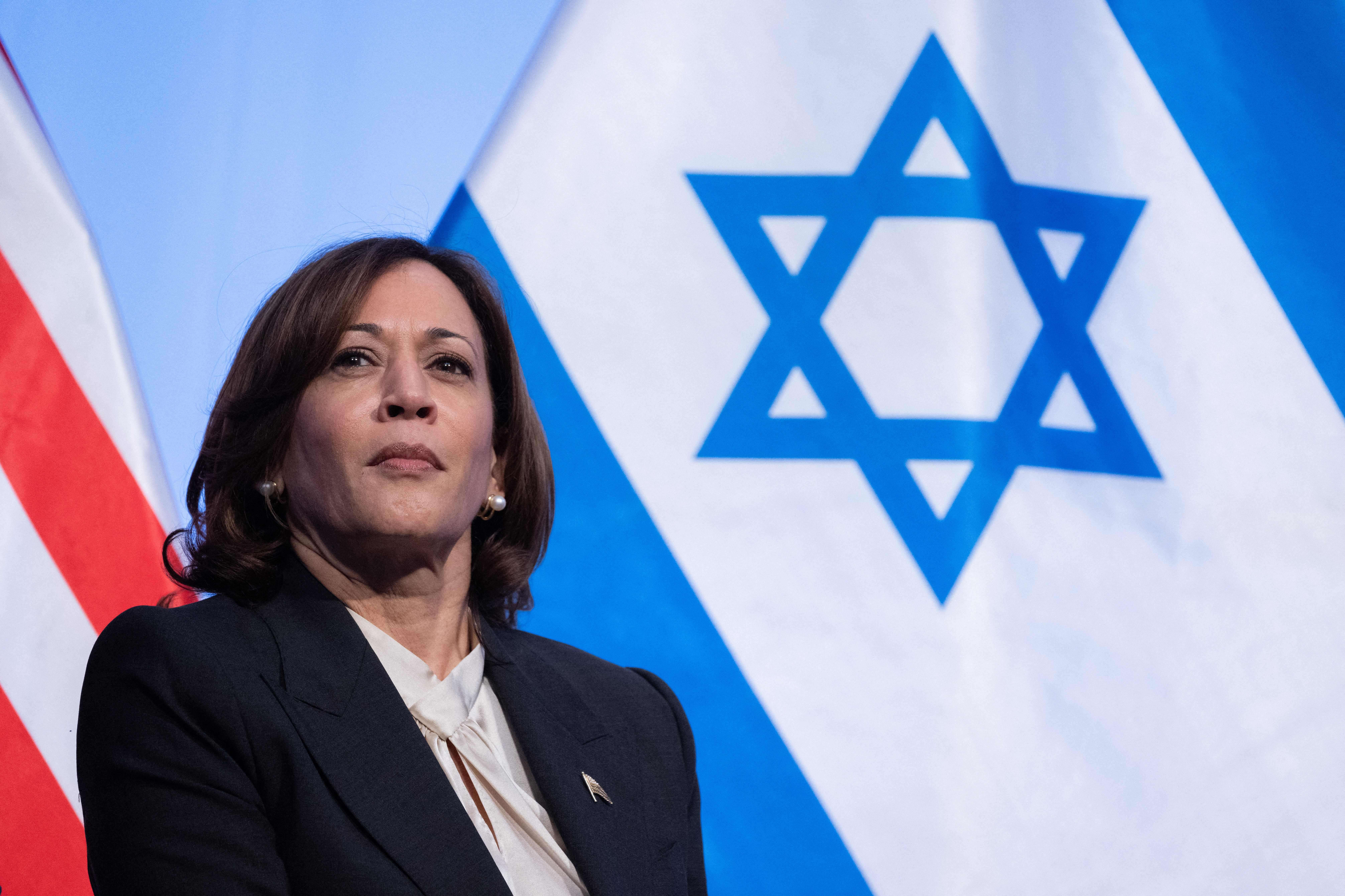 Vice President Kamala Harris attends a reception for Israel's Independence Day, hosted by the Embassy of Israel, at the National Building Museum in Washington, D.C., last June. Harris has been a vocal supporter of Israel's existence as a Jewish state, though she does not appear to have explicitly described herself as a Zionist.