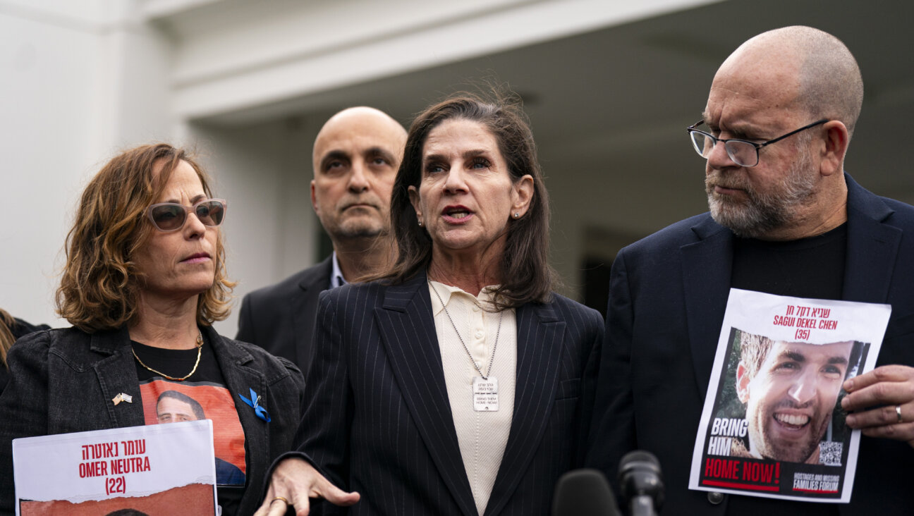 From left, hostage family members Orna Neutra, Liz Hirsh Naftali and Jonathan Dekel-Chen are shown outside the White House.
