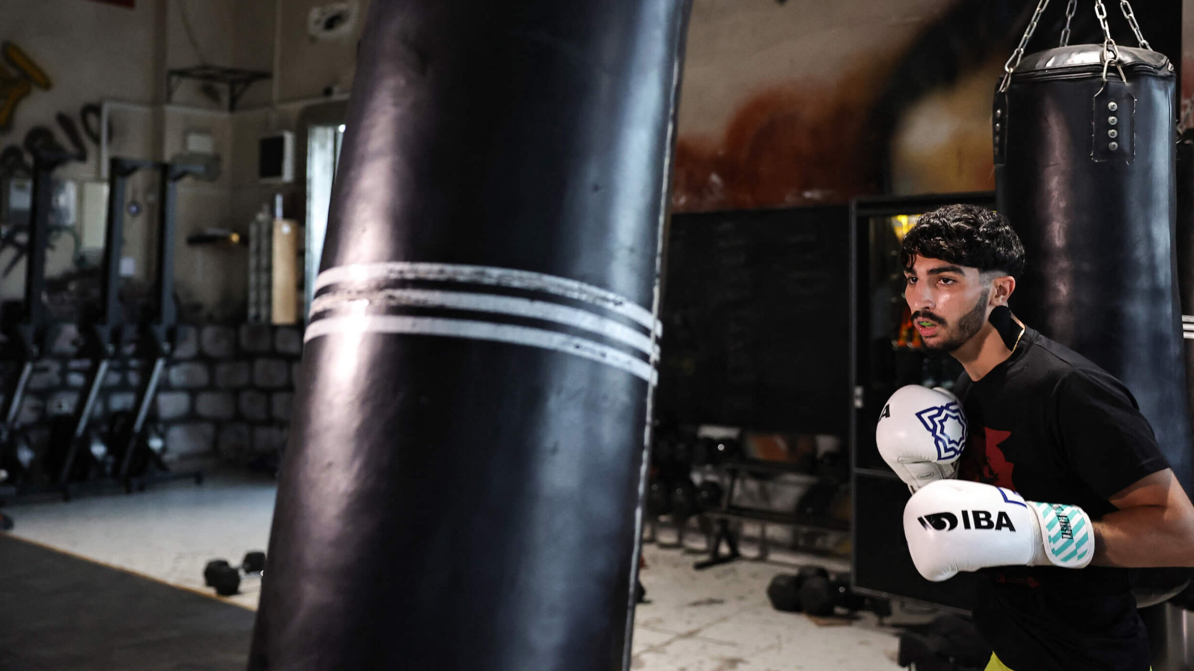 Palestinian lightweight boxer Waseem Abu Sal training at a gym in Ramallah in the occupied West Bank, as part of his preparations after qualifying for the 2024 Paris Olympic games. 