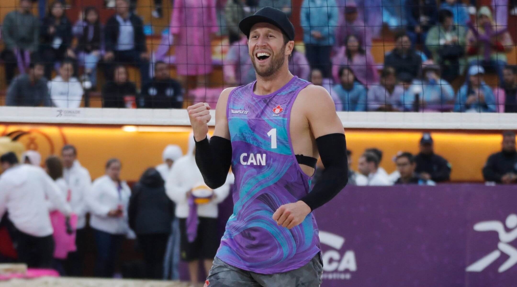 Samuel Schachter during the 2024 Norceca Beach Volleyball Olympic Qualification Tournament, June 23, 2024, in Tlaxcala, Mexico.
