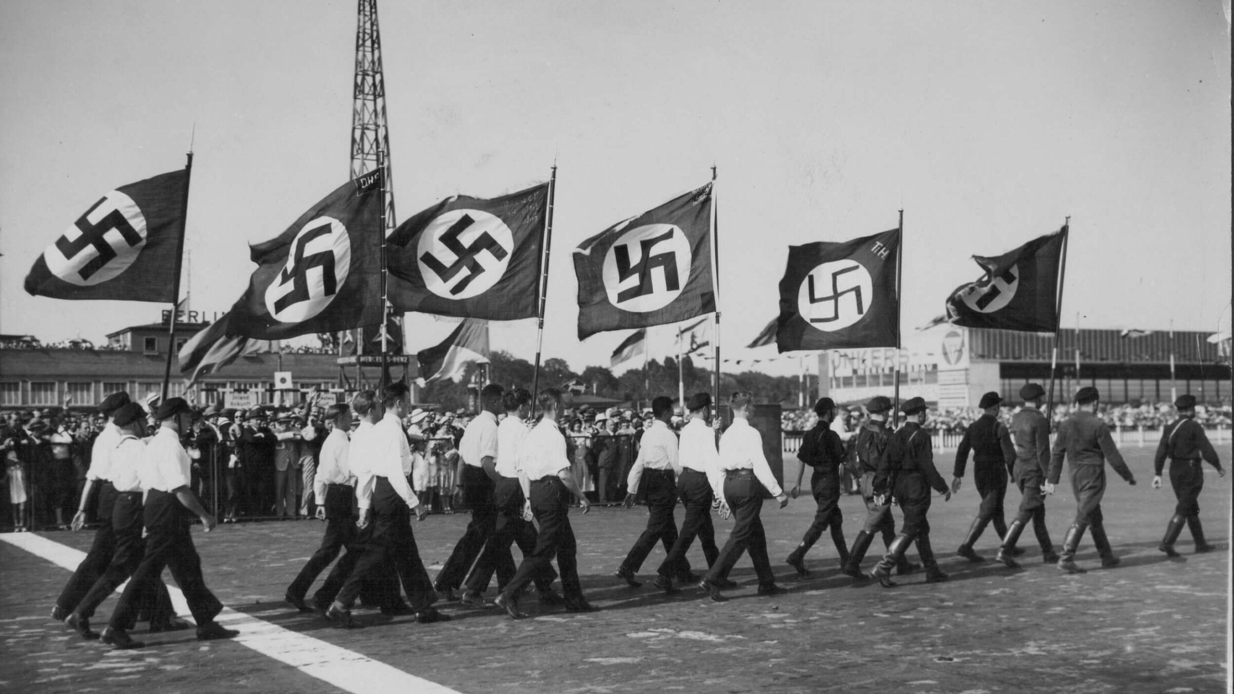 Hitler Youth recruits in a Nazi Party parade in Berlin on June 12, 1932. 