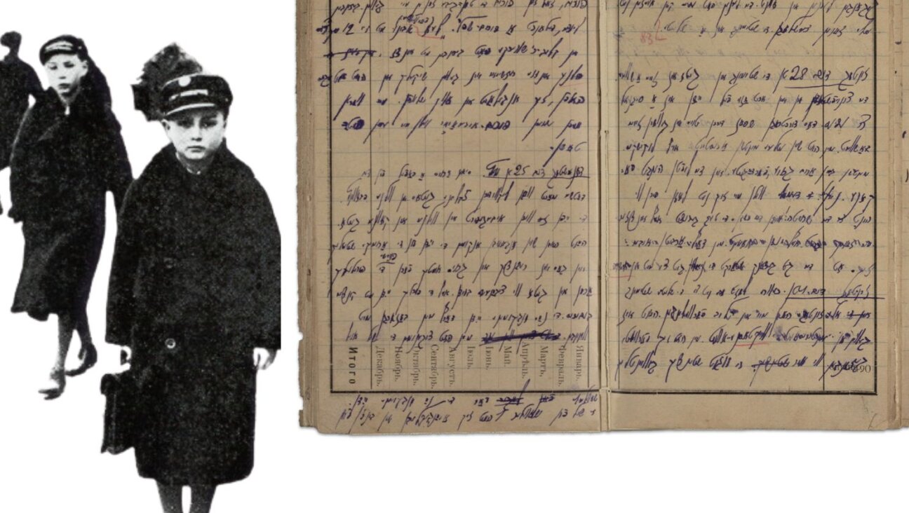 Yitskhok Rudashevski in 1939 with an image of his diary.