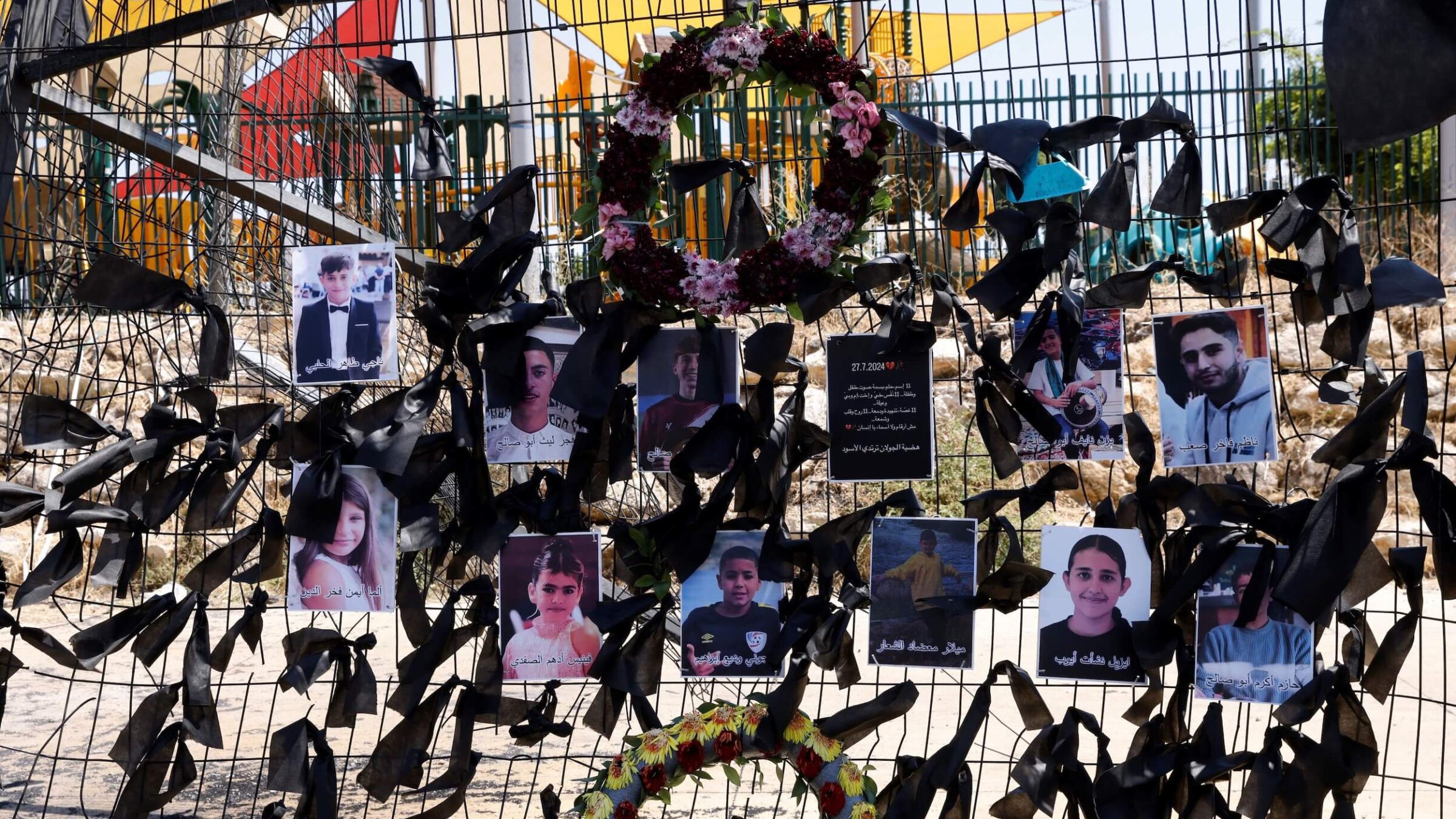 A memorial to the 12 victims killed by a Hezbollah strike on a Druze village in Israel. 