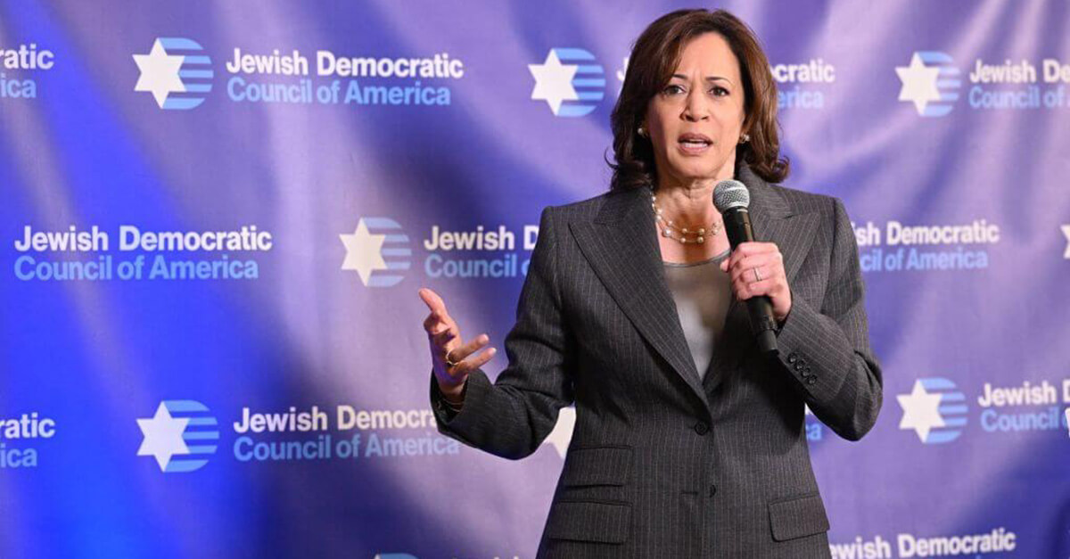 Vice President Kamala Harris speaks at the Jewish Democratic Council of America conference in DC on May 24, 2023.