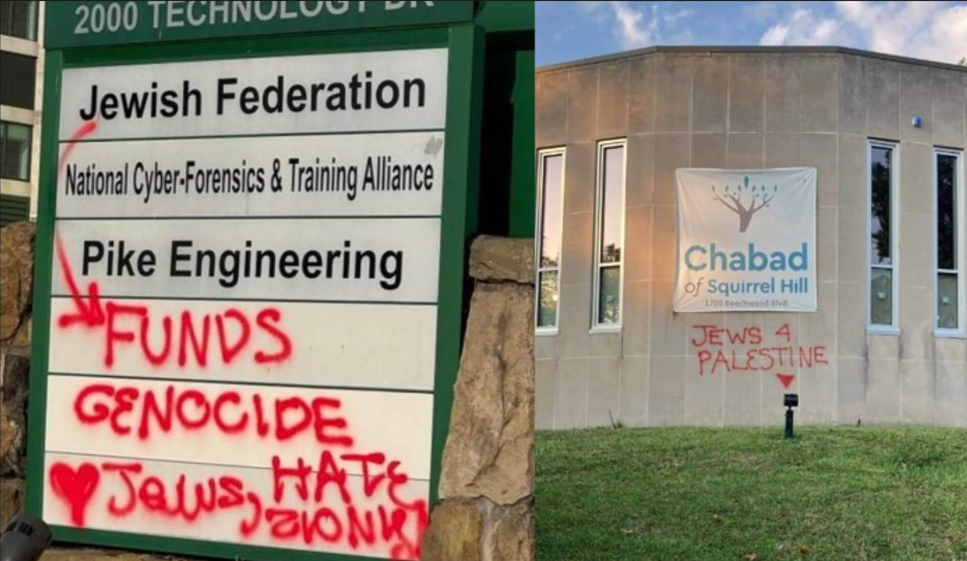 The Jewish Federation of Greater Pittsburgh and Chabad of Squirrel Hill were vandalized on July 29.