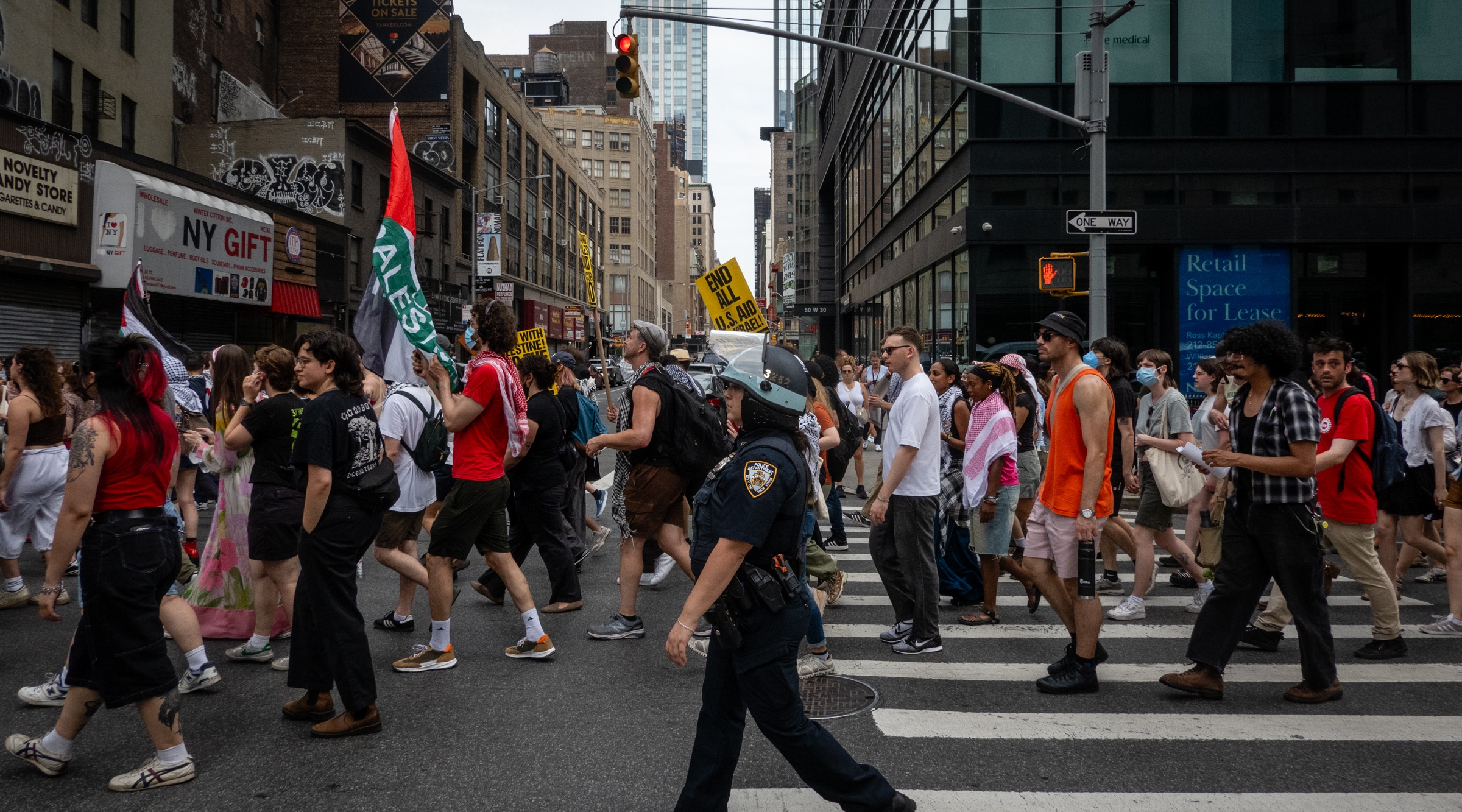 Anti-Israel protesters in midtown Manhattan, July 4, 2024. (Luke Tress)