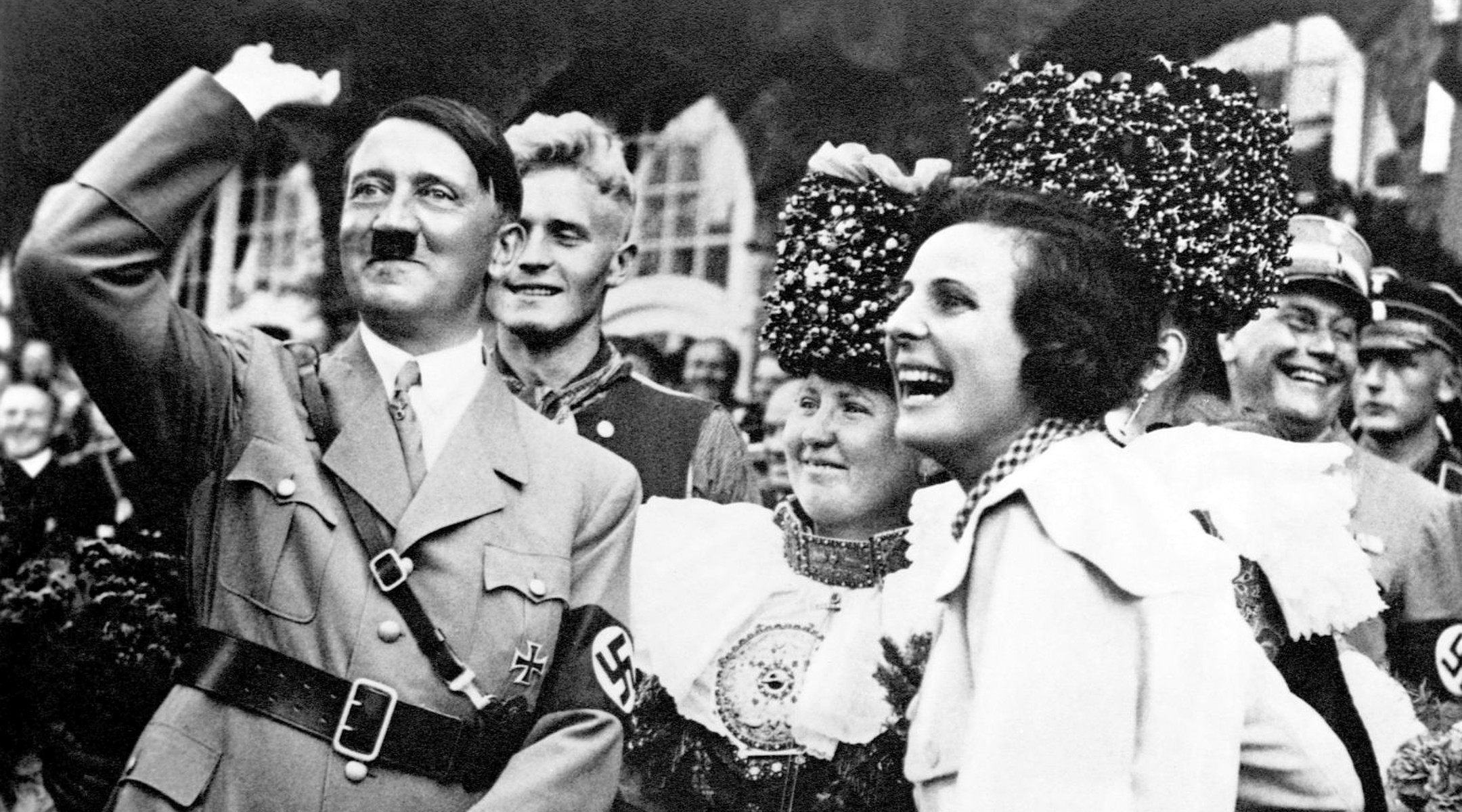 Adolf Hitler with filmmaker Leni Riefenstahl during a Nazi rally in Nuremberg, Germany, 1934. (History/Universal Images Group via Getty Images)