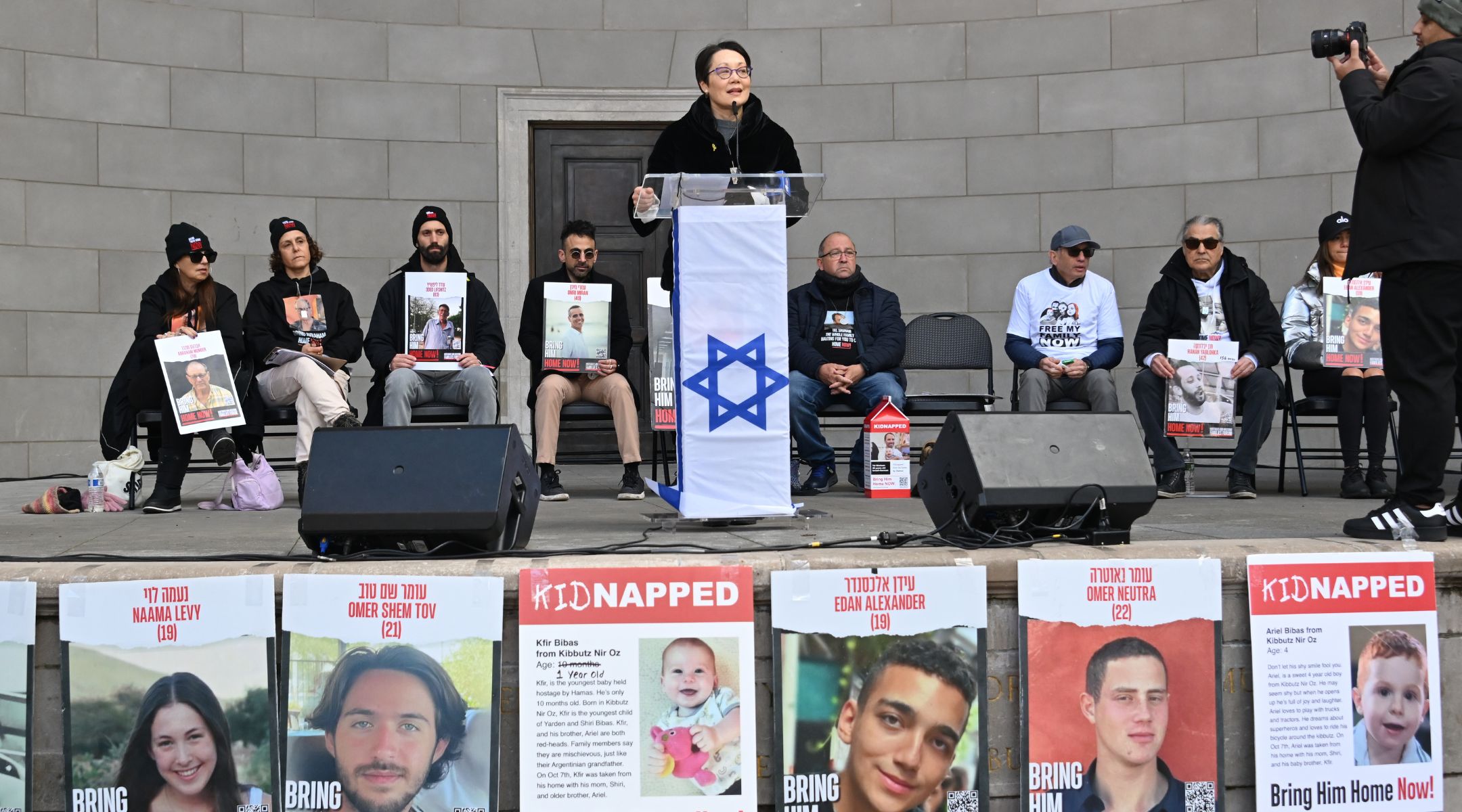 Rabbi Angela Buchdahl speaks during a rally in Central Park marking 150 days since hostages were taken by Hamas, March 10, 2024, in New York City. (Noam Galai/Getty Images)