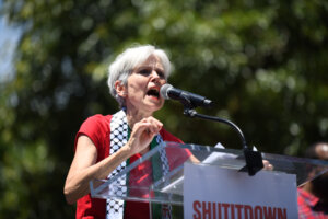 Green Party presidential candidate Jill Stein speaks at a pro-Palestinian protest in front of the White House June 8.