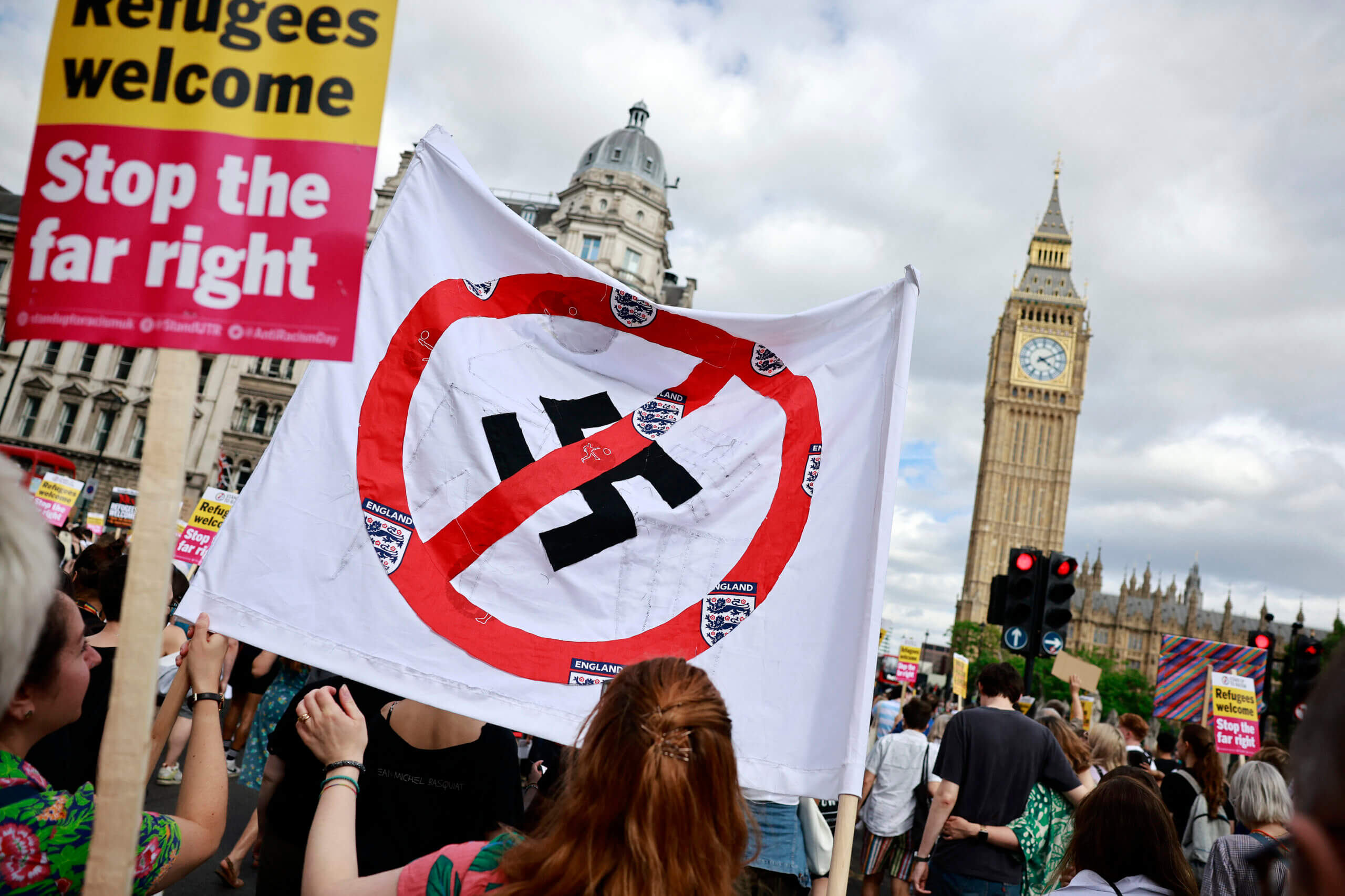 A "Stop the Far-right" march to Westminster, on a National Day of Protest, in London on Aug. 10, 2024. 