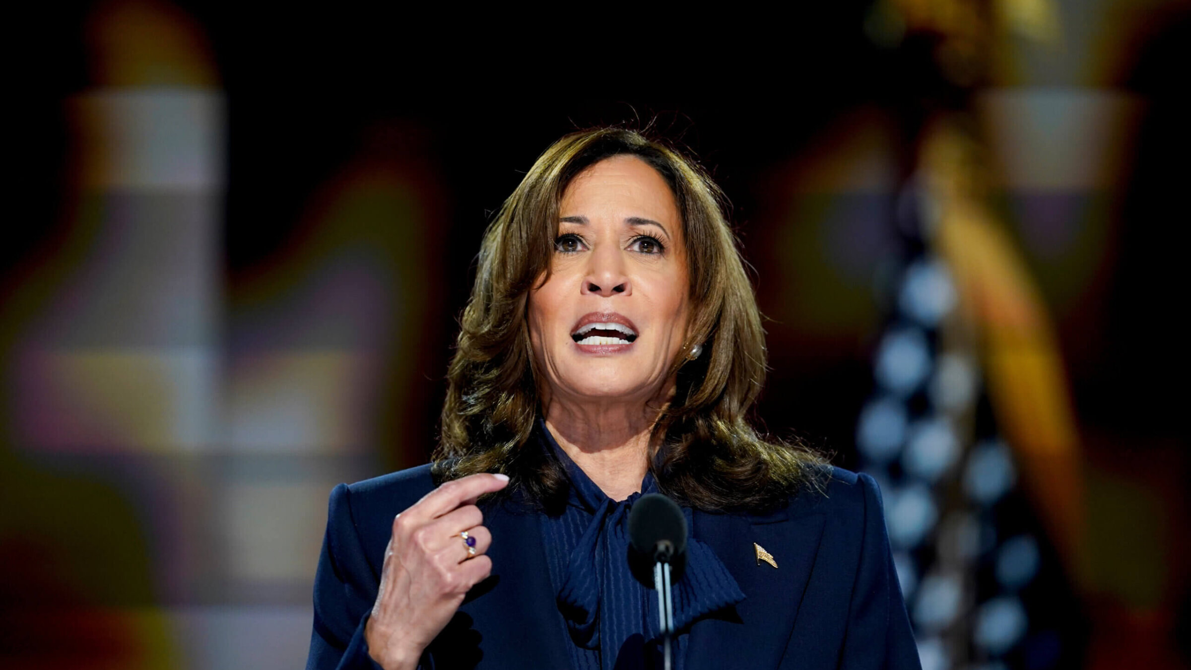 Vice President Kamala Harris speaks during the Democratic National Convention in Chicago.