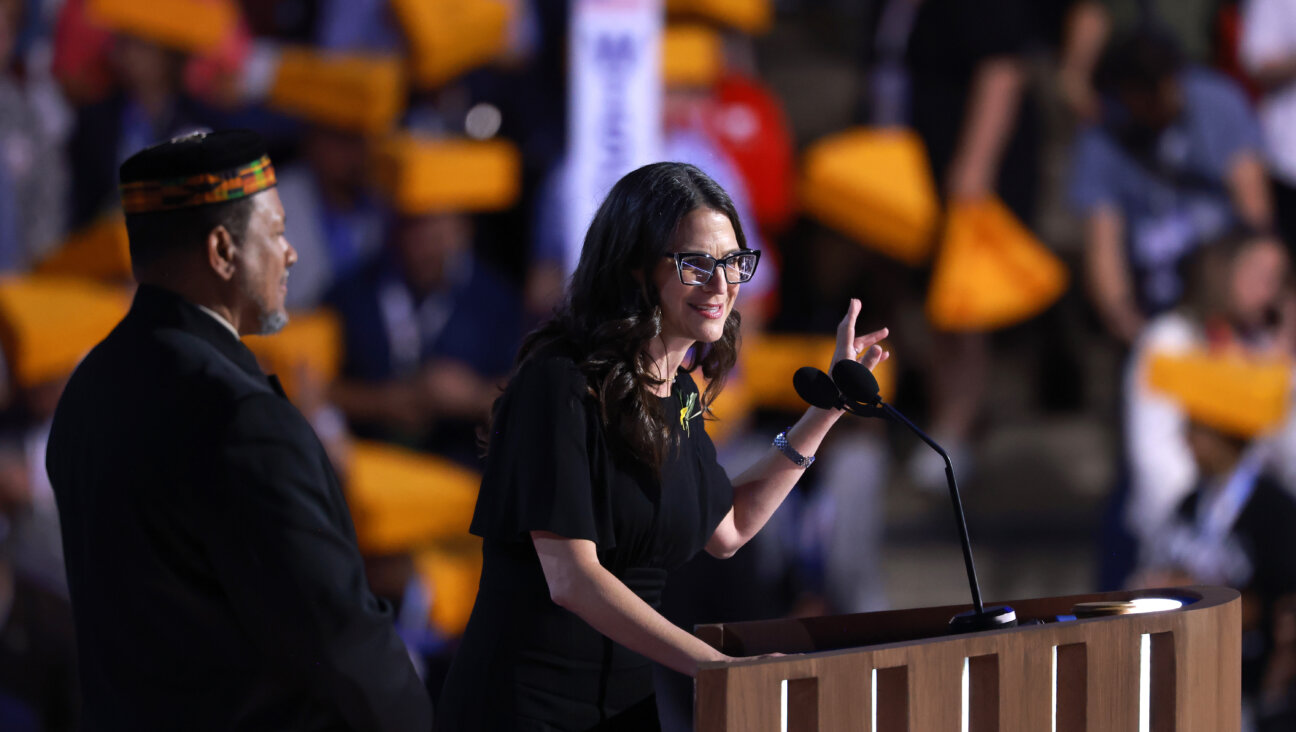 Rabbi Sharon Brous (R) and Imam Talib M. Shareef speak during the second day of the Democratic National Convention on Aug. 20, 2024 in Chicago.