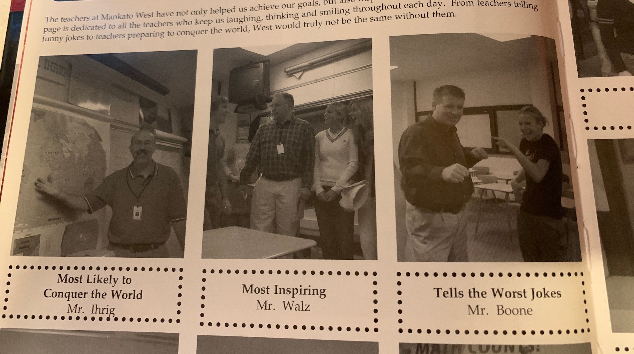 At Mankato West High school, Tim Walz and his social studies department colleague Bob Ihrig were both beloved by students at Mankato West High School. (Courtesy Ihrig)