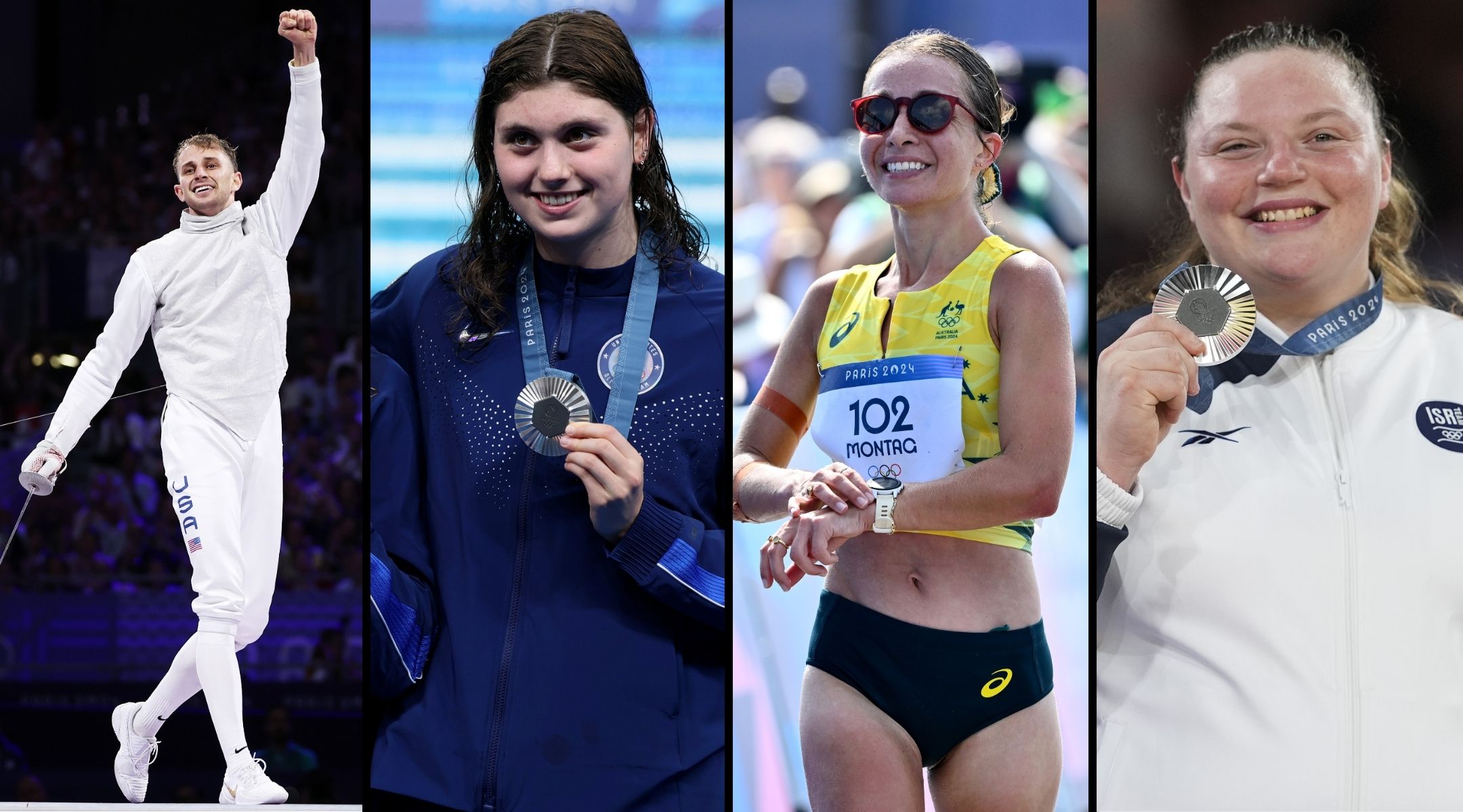 L-R: Nick Itkin, Claire Weinstein, Jemima Montag and Raz Hershko all won medals this week at the 2024 Paris Olympics. (Getty Images)