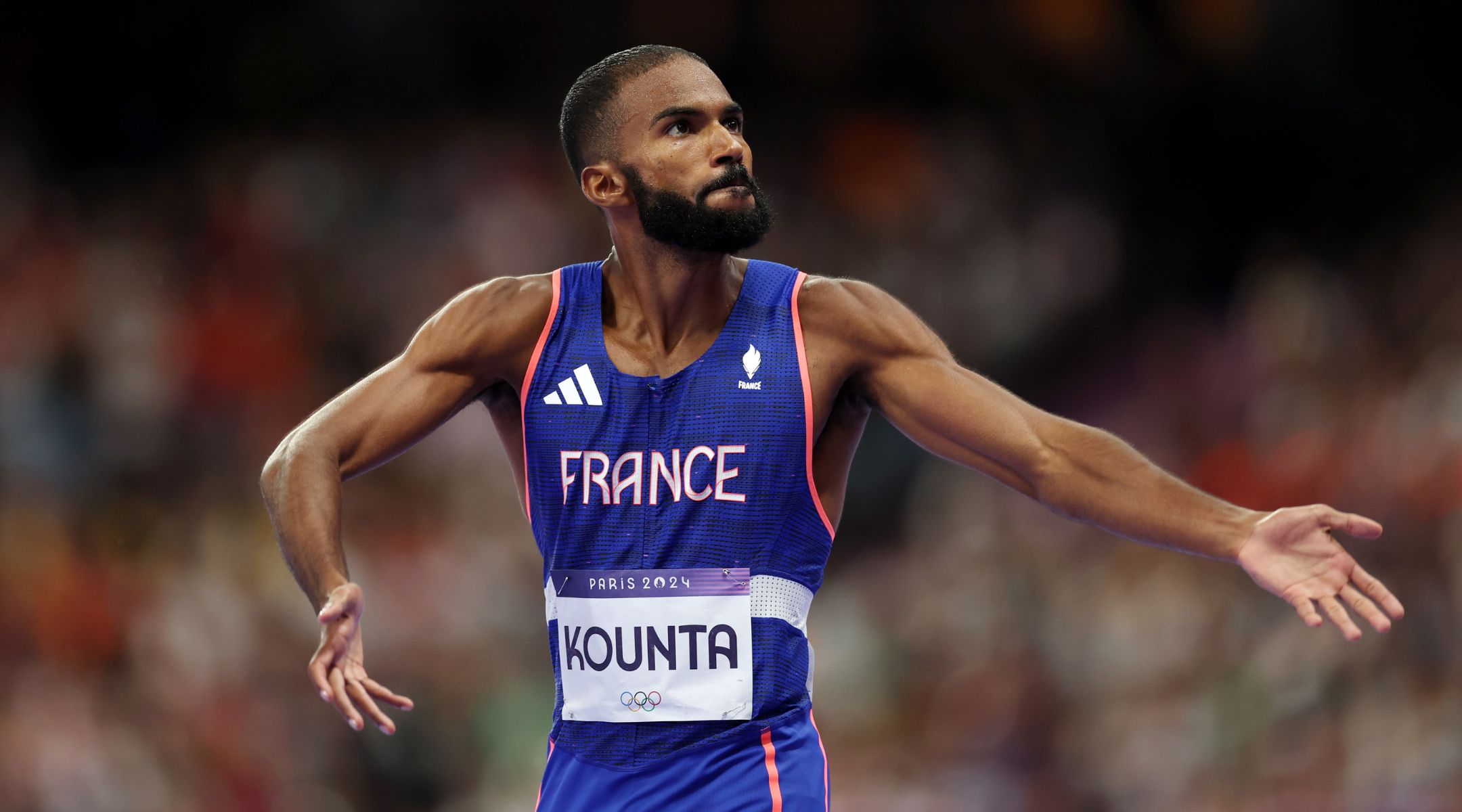 Muhammad Abdallah Kounta during the 4 x 400-meter relay mixed final at the 2024 Paris Olympics, Aug. 3, 2024, in Paris. (Cameron Spencer/Getty Images)