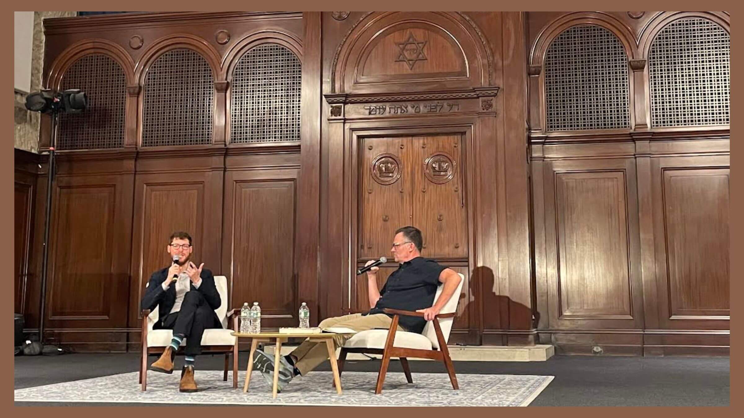 Author Joshua Leifer, left, in conversation with Rabbi Andy Bachman at the Center for New Jewish Culture in Brooklyn. 