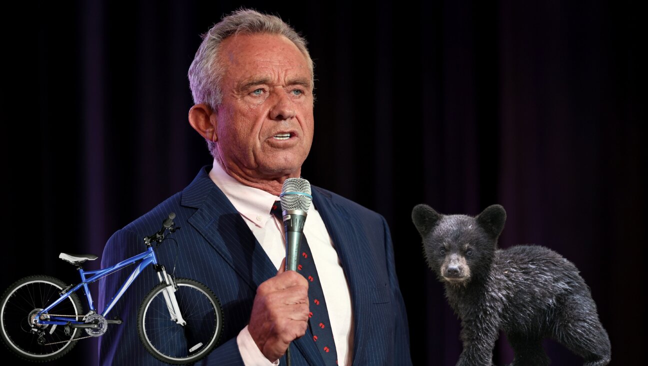 Robert F. Kennedy Jr. with a bike and a baby black bear.