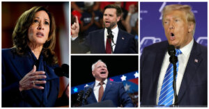 Clockwise from left: Vice President Kamala Harris, Sen. JD Vance, former President Donald Trump and Gov. Tim Walz.